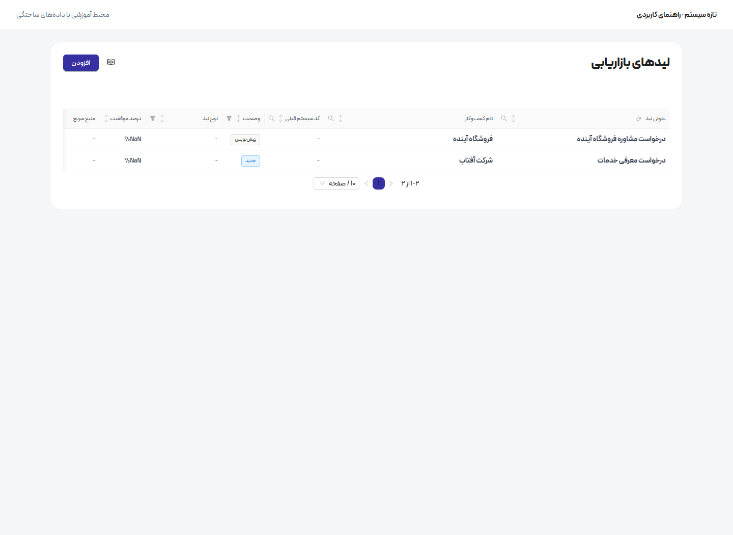 از سرنخ بازاریابی تا پروندهٔ مشتری — ثبت سرنخ